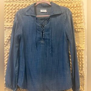 FRAME chambray long sleeve, lace up.